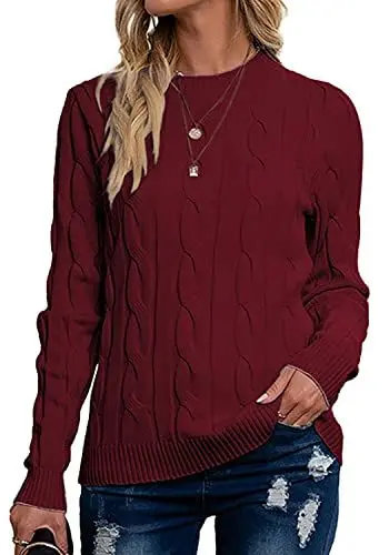 Produktbild: Breampot Pullover Damen Casual Strickpullover Winter Rundhals Lose Pulli Warm Outwear Pullover Oberteile (Wein, Medium)