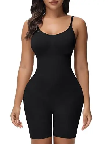 Produktbild: Breampot Shapewear Damen Figurformender Body Shaper Bauchweg Hohe Elastizität Bodysuit mit Bein Shorts Bodysuit Verstellbarer Schultergurt (Small, Schwarz)