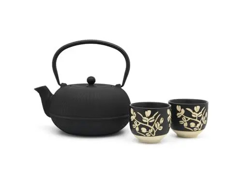 Produktbild: Bredemeijer Gusseisen Teekanne 1.0 L Set mit 2 Teebecher aus Porzellan - 3-teiliges Geschenk-Set