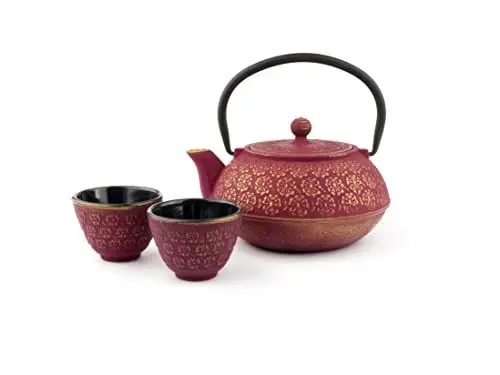 Produktbild: Bredemeijer rotes asiatisches gusseisernes Teekannen Set 0.6 Liter mit 2 Tassen