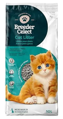 Produktbild: Breeder Celect Natürliches Katzenstreu (10L) - 99% Recyclingpapier, Saugfähige Katzenstreu Pellets, Optimale Geruchskontrolle, Nicht klumpend, Biologisch abbaubar & Kompostierbar