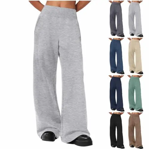 Produktbild: Breite Jogginghose Mädchen Weites Bein Sporthosen Y2K Baggy Hose Gummibund Softshellhose Übergroße High Waist Jogging Hosen Einfarbig Coole Reithose (Grey, 13-14 Years)