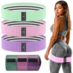 Produktbild: Breite Stoff-Widerstandsbänder für das Training | 3 Stärken Anti-Rutsch-Fitnessbänder für Po für Frauen & Männer | Mit Tasche und Maßband | Für Heim-Fitnessstudio, Yoga, Pilates