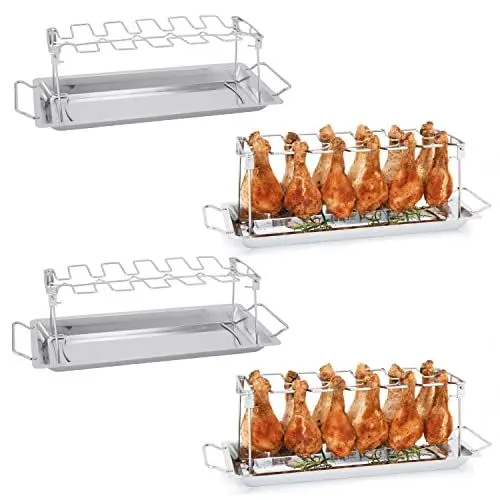 Produktbild: bremermann Hähnchenschenkel-Halter für 12 Keulen oder Chicken Wings, aus Edelstahl, klappbar (inkl. Auffangschale) (4)