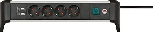 Produktbild: Brennenstuhl Alu-Office-Line Steckdosenleiste 4-Fach/Mehrfachsteckdose mit USB (Steckerleiste für den Schreibtisch, 1,8m Kabel, mit Schalter, Made in Germany)
