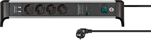Produktbild: Brennenstuhl Alu-Office-Line Steckdosenleiste 4-Fach mit USB und Überspannungsschutz (Mehrfachsteckdose mit Schalter, 1,8m Kabel, 2-Fach USB 3,10A, Made in Germany)
