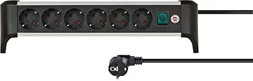 Produktbild: Brennenstuhl Alu-Office-Line Steckdosenleiste 6-Fach/Steckerleiste aus Aluminium für den Schreibtisch (Mehrfachsteckdose mit Schalter und 3m Kabel, Made in Germany)