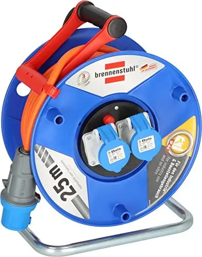 Produktbild: Brennenstuhl CEE 230V Camping-Kabeltrommel (25m H07RN-F 3G2,5 Kabel in orange, Kabeltrommel mit 2 CEE-Steckdosen, für den ständigen Einsatz im Außenbereich IP44, Made in Germany)