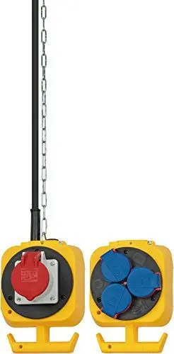 Produktbild: Brennenstuhl CEE Pendel Stromverteiler IP44 / Hängeverteiler für innen und außen mit einem 5m H07RN-F 5G1,5 Kabel (3x Schutzkontakt-Steckdosen, 1x CEE-Steckdose, Made in Germany)