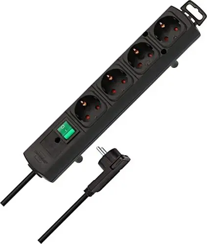 Produktbild: Brennenstuhl Comfort-Line Plus Steckdosenleiste 4-Fach (Mehrfachsteckdose mit Flachstecker, Schalter, 2m Kabel und extra breite Abstände der Steckdosen) schwarz
