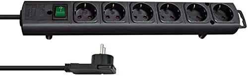 Produktbild: Brennenstuhl Comfort-Line Plus Steckdosenleiste 6-Fach (Mehrfachsteckdose mit Flachstecker, Schalter, 2m Kabel und extra breite Abstände der Steckdosen) schwarz