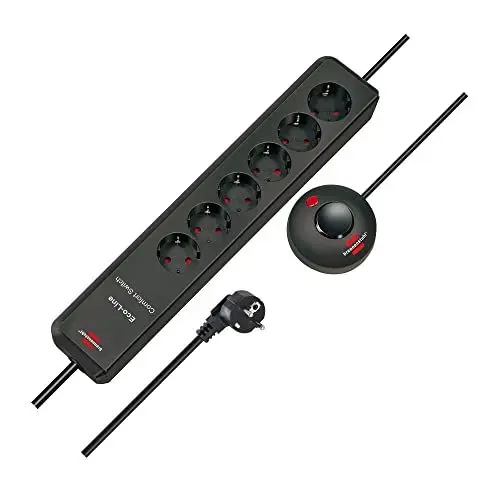 Produktbild: Brennenstuhl Eco-Line Comfort Switch, Steckdosenleiste 6-Fach (Steckerleiste mit erhöhtem Berührungsschutz, Fußschalter und 2m Kabel) anthrazit