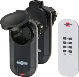 Produktbild: Brennenstuhl Funkschalt-Set RC CE1 0201, 2er Funksteckdosen Set (Außenbereich IP44, mit Handsender und erhöhtem Berührungsschutz) schwarz