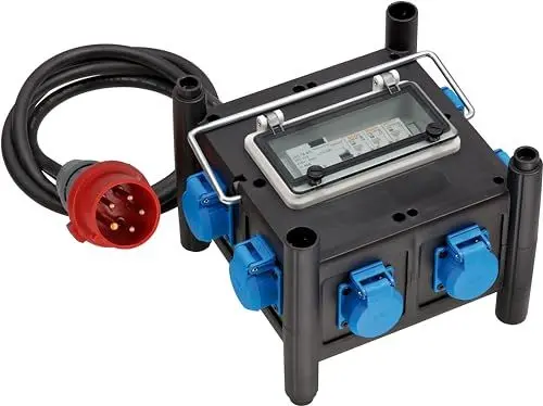 Produktbild: Brennenstuhl Kompakter Gummi-Stromverteiler/Gummiverteiler mit zertifiziertem Sicherungsautomaten (2m Kabel, 7x 230 V/16 A, ständiger Einsatz im Freien, Made in Germany)