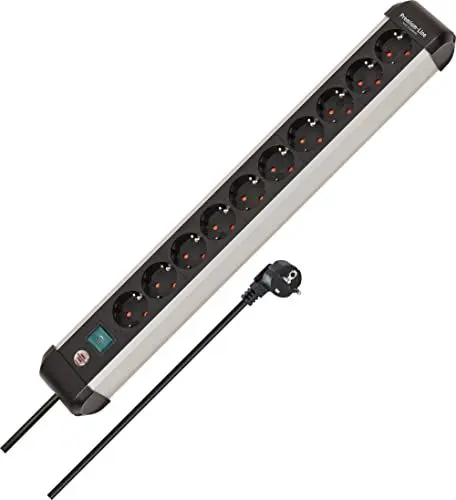 Produktbild: Brennenstuhl Premium-Alu-Line Steckdosenleiste 10-Fach/Steckerleiste aus hochwertigem Aluminium (Mehrfachsteckdose mit Schalter und 3m Kabel, Made in Germany)