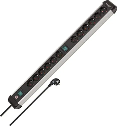 Produktbild: Brennenstuhl Premium-Alu-Line Steckdosenleiste 12-Fach/Steckerleiste aus hochwertigem Aluminium (Mehrfachsteckdose mit 2 Schaltern und 3m Kabel, Made in Germany)