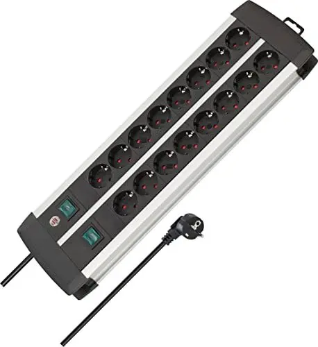 Produktbild: Brennenstuhl Premium-Alu-Line, Steckdosenleiste 16-Fach - Mehrfachsteckdose aus hochwertigem Aluminium (mit 2 Schaltern für je 8 Steckdosen und 3m Kabel, Made in Germany)