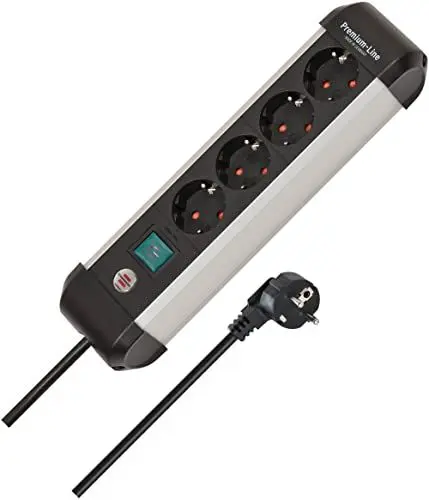Produktbild: Brennenstuhl Premium-Alu-Line Steckdosenleiste 4-Fach/Steckerleiste Aus Hochwertigem Aluminium (Mehrfachsteckdose Mit Schalter Und 1,8m Kabel, Made In Germany)