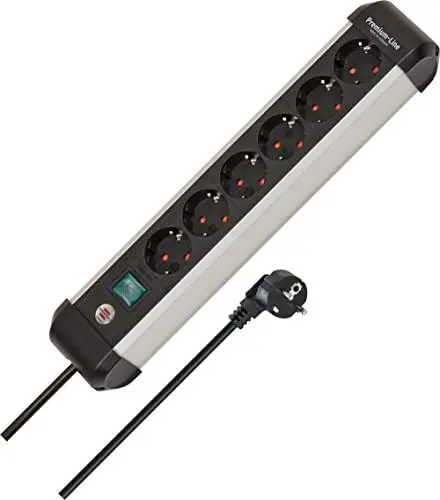 Produktbild: Brennenstuhl Premium-Alu-Line Steckdosenleiste 6-Fach/Steckerleiste aus hochwertigem Aluminium (Mehrfachsteckdose mit Schalter und 3m Kabel, Made in Germany)