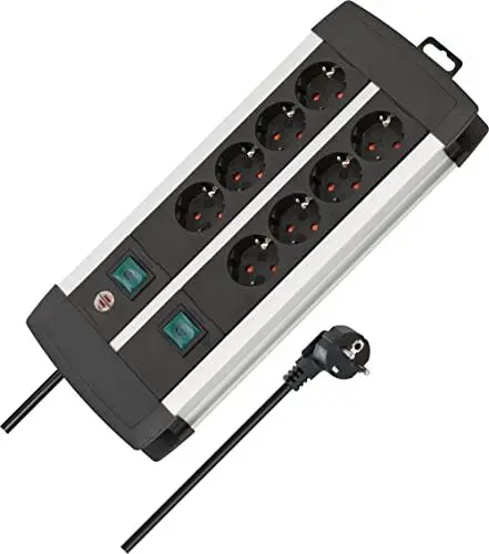 Produktbild: Brennenstuhl Premium-Alu-Line Steckdosenleiste 8-Fach/Mehrfachsteckdose aus hochwertigem Aluminium (mit 2 Schaltern für je 4 Steckdosen und 3m Kabel, Made in Germany)