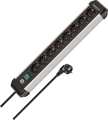 Produktbild: Brennenstuhl Premium-Alu-Line Steckdosenleiste 8-Fach/Steckerleiste aus hochwertigem Aluminium (Mehrfachsteckdose mit Schalter und 3m Kabel, Made in Germany)