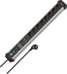 Produktbild: Brennenstuhl Premium-Protect-Line Steckdosenleiste 8-Fach mit Überspannungsschutz 60.000 A (Mehrfachsteckdose mit Schalter und 3m Kabel, Made in Germany) Silber/schwarz