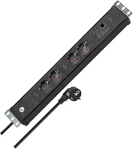Produktbild: Brennenstuhl Premium-Web-Line V3, Internet-Steckdosenleiste 4-Fach mit Main Follow und LAN-Anschluss (3m Kabel - in 19