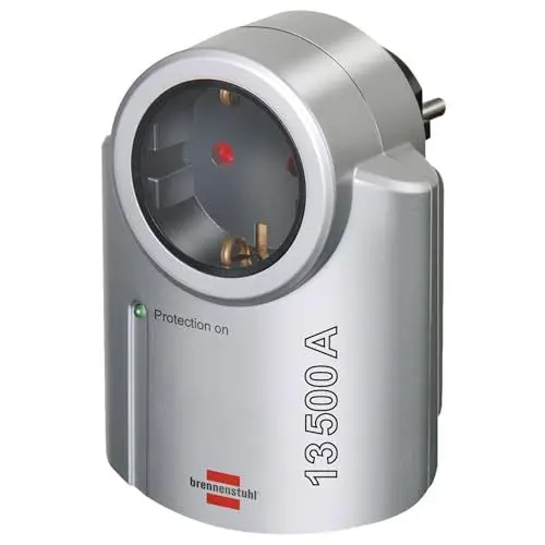 Produktbild: Brennenstuhl Primera-Line Steckdosenadapter mit Überspannungsschutz (Adapter als Blitzschutz für Elektrogeräte) silber,schwarz