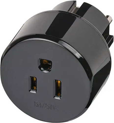 Produktbild: Brennenstuhl Reisestecker / Reiseadapter (Reise-Steckdosenadapter zum Anschluss elektrischer Geräte mit amerikanischem (3-Pin) Stecksystem in Ländern mit Schutzkontakt Stecksystem) schwarz