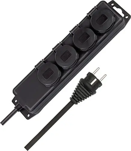 Produktbild: Brennenstuhl Steckdosenverteiler IP44 4-Fach (Steckdosenleiste für den Baustelleneinsatz und den ständigen Einsatz im Freien, 2m Kabel) schwarz