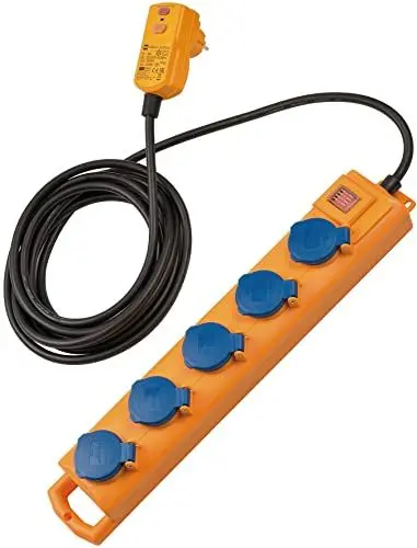 Produktbild: Brennenstuhl Super-Solid SL 554 FI Outdoor Steckdosenleiste für den ständigen Einsatz im Freien (5-Fach, 5m, mit Schalter und FI-Stecker, IP54) und Personenschutz-Adapter BDI-A 2 30 (230V)