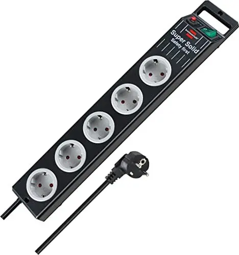 Produktbild: Brennenstuhl Super-Solid Steckdosenleiste 5-Fach (Mehrfachsteckdose mit Schalter und 2,5m Kabel - aus bruchfestem Polycarbonat) schwarz/grau