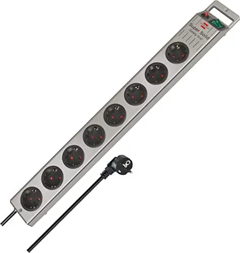 Produktbild: Brennenstuhl Super-Solid Steckdosenleiste 8-Fach (Mehrfachsteckdose mit Schalter und 2,5m Kabel - aus bruchfestem Polycarbonat) schwarz/Silber