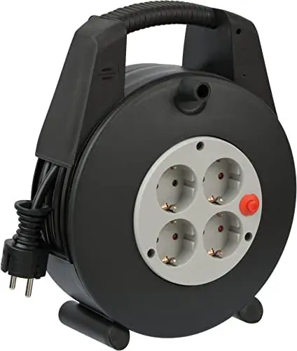 Produktbild: Brennenstuhl Vario Line Kabelbox 4-fach/Mini-Kabeltrommel (15m Kabel, Made in Germany) schwarz/grau