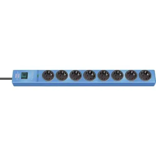 Produktbild: Brennenstuhl hugo! Steckdosenleiste 8-fach mit Überspannungsschutz (Mehrfachsteckdose mit 2m Kabel und Schalter, Gehäuse aus bruchfestem Polycarbonat) blau