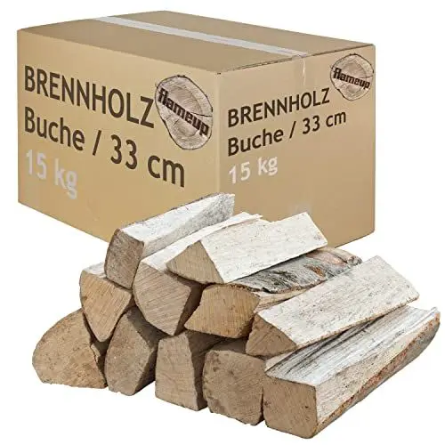 Produktbild: Brennholz Buche Kaminholz 33 cm Holz 15 kg Für Ofen und Kamin Kaminofen Feuerschale Grill Feuerholz Buchenholz Holzscheite Wood flameup