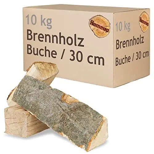 Produktbild: Brennholz Buche Kaminholz 30 cm Holz 10 kg Für Ofen und Kamin Kaminofen Feuerschale Grill Feuerholz Buchenholz Holzscheite Wood flameup