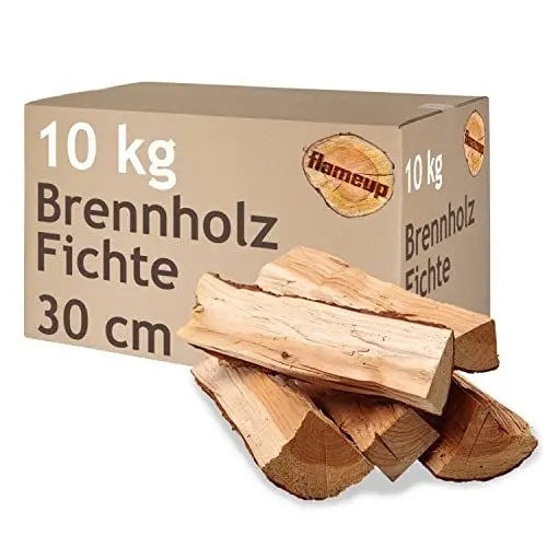 Produktbild: Brennholz Fichte Kaminholz 5-500 kg Holz 30 cm Für Ofen und Kamin Kaminofen Feuerschale Grill Feuerholz Holzscheite Wood Kammergetrocknet Flameup, Menge:10 kg