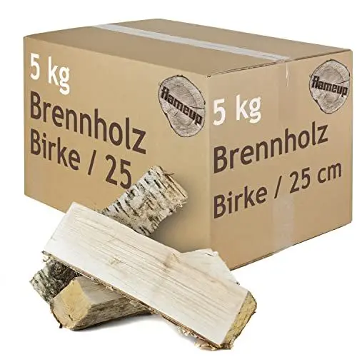 Produktbild: Brennholz Kaminholz Birkenholz Holz 5 kg Birke Für Ofen und Kamin Kaminofen Feuerschale Grill Feuerholz Holzscheite Wood 25 cm Kammergetrocknet Flameup