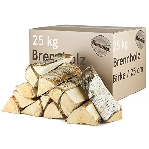 Produktbild: Brennholz Kaminholz Birkenholz Holz Auswahl 5-500 kg Birke Für Ofen und Kamin Kaminofen Feuerschale Grill Feuerholz Holzscheite 25 cm Kammergetrocknet Flameup, Menge:25 kg