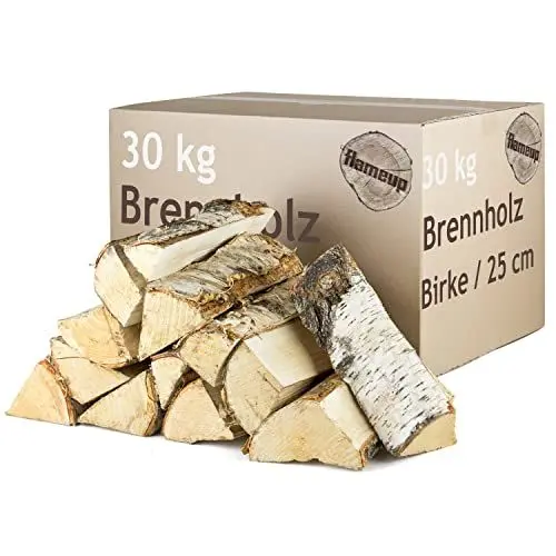 Produktbild: Brennholz Kaminholz Birkenholz Holz Auswahl 5-500 kg Birke Für Ofen und Kamin Kaminofen Feuerschale Grill Feuerholz Holzscheite 25 cm Kammergetrocknet Flameup, Menge:30 kg
