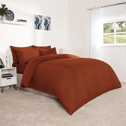 Produktbild: Brentfords Bettwäsche-Set für Einzelbett, Burnt Orange, Bettwäsche-Set für Einzelbett, luxuriös, superweich, bequem, Bettwäsche mit Kissenbezug, Mikrofaser-Bettbezug