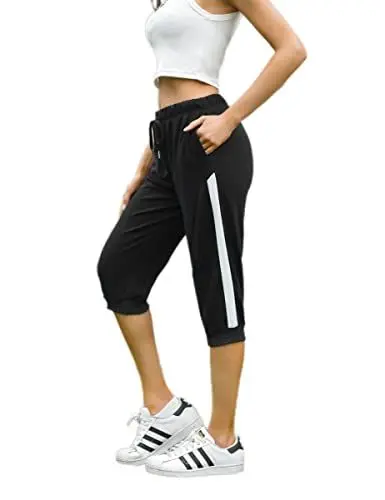 Produktbild: Bresdk Jogginghose Damen 3/4 Sporthose Kurz Sweathose Sommer Freizeit Hose mit Tasche