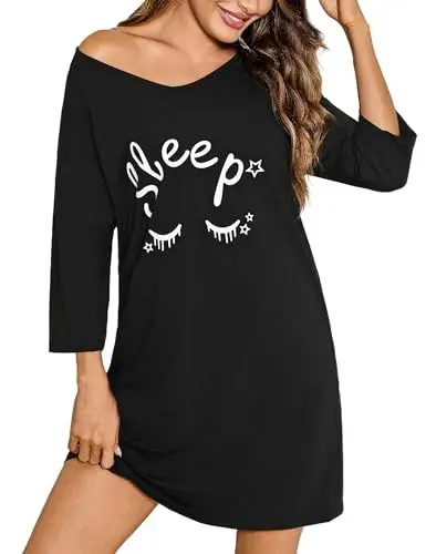 Produktbild: Bresdk Nachthemd Damen Kurzarm Baumwolle Schlafshirt Sexy Nachtkleid Große Größen T-Shirt Sleepshirt Oversize Frauen Nachtwäsche Schlafkleid