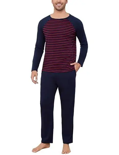 Produktbild: Bresdk Schlafanzug Herren Lang Pyjama Baumwolle Winter Zweiteiliges Set Langarm Shirt Lange Karierte Pyjamahose Nightwear Set Nachtwäsche Männer L