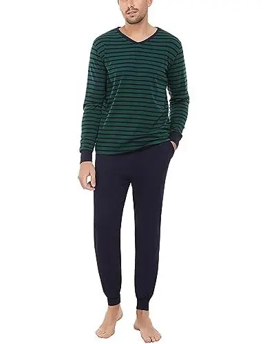 Produktbild: Bresdk Schlafanzug Herren Lang Pyjama Winter Lange Schlafanzüge für Herren Männer Grün XL