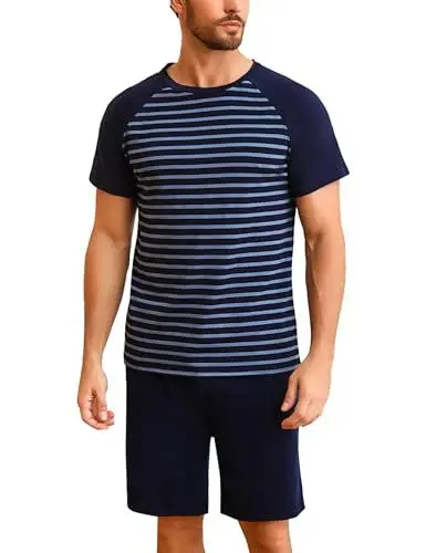 Produktbild: Bresdk Schlafanzug Herren Set Kurz Schlafanzugoberteile Pyjamahose Hausanzug M1443 Hellblau XL