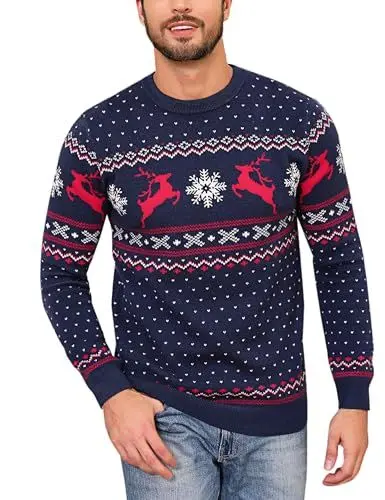 Produktbild: Bresdk Weihnachtspullover Herren Christmas Pullover Partner Paar Couple Weihnachtspulli Männer Blau L