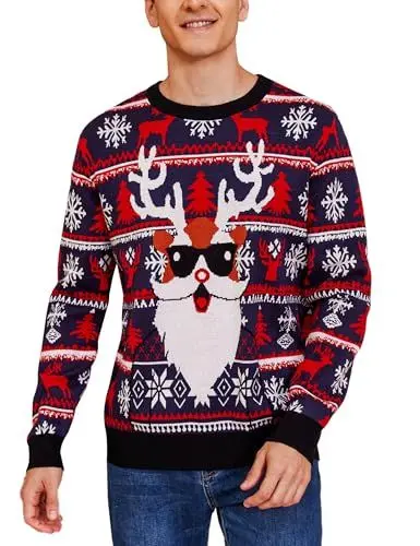 Produktbild: Bresdk Weihnachtspullover Herren Ugly Christmas Sweater Lustig Weihnachtspulli Elchhirsch Muster Winter Warm Unisex-Paar schwarz M