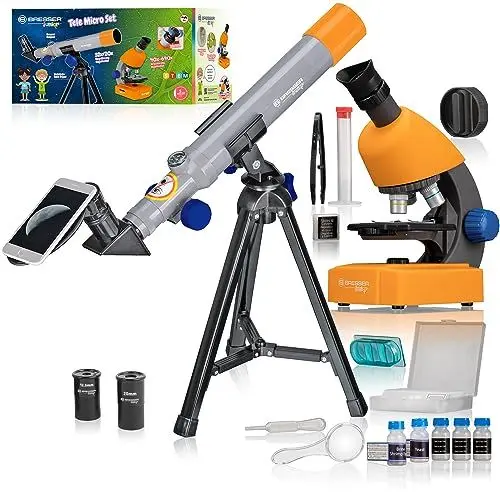 Produktbild: Bresser Junior Mikroskop & Teleskop Set mit Mikroskop 40x-640x Vergrößerung und 40/400mm Teleskop für Kinder ab 8 Jahren